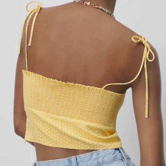 NWT ZARA Yellow Dot Crop Top Size L - Picture 10 of 10